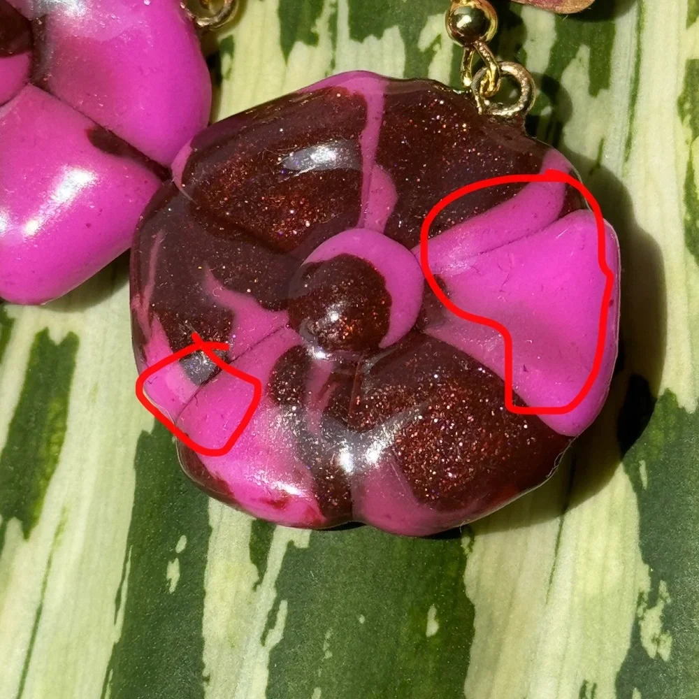 Polymer clay flower Pink and Brown Dangle Earrings - Picture 3 of 12